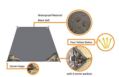 Pocket Blanket 71"x55", Lightweight Compact Sandproof Waterproof Outdoor Blanket for Beach, Hiking, Camping, Travel, Festivals, Picnic with Pockets, Loops, Stakes, Carabiner - color: White Green Camouflage