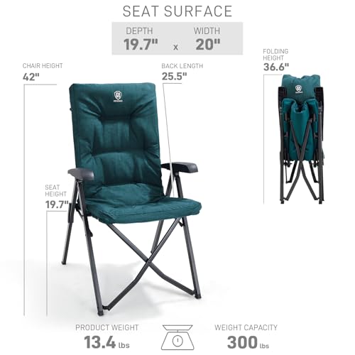 EVER ADVANCED Folding Camping Recliner Chair Fully Padded with Adjustable High Back Support Portable for Adults Patio Reclining Chair Green - color: Green