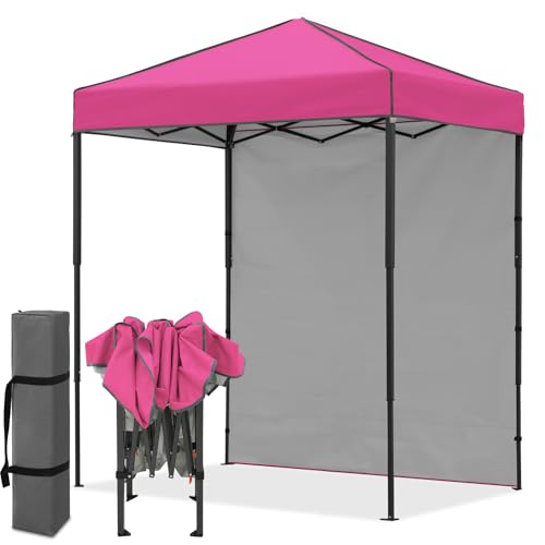 EAGLE PEAK 6x4 Instant Pop Up Canopy Tent with 1 Side Wall Panel, Straight Leg Sun Shelter, Portable Canopy with Carry Bag for Camping, Beach & Sports, Pink - color: Pink, size: One Wall