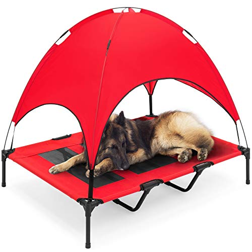 Best Choice Products 48in Elevated Cooling Dog Bed, Outdoor Raised Mesh Pet Cot w/Removable Canopy Shade Tent, Carrying Bag, Breathable Fabric - Red - color: Red, size: 48in