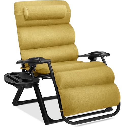 Best Choice Products Oversized Zero Gravity Chair, Folding Outdoor Patio Recliner, XL Anti Gravity Lounger w/Removable Cushion, Cup Holder, Side Tray, 350lb Capacity - Sunflower Yellow - color: Sunflower Yellow