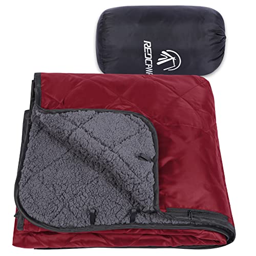 REDCAMP Large Camping Blanket with Sherpa Lining, Cold Weather Warm Outdoor Blanket Windproof for Camping Stadium, Machine Washable 59"x 79" Red - color: 59"x 79" Red