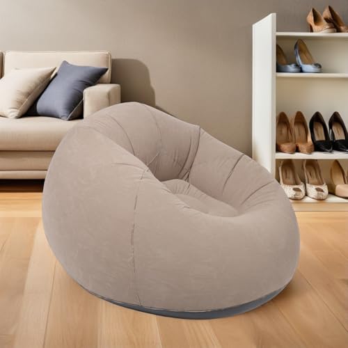 GLEAVI Inflatable Bean Bag Chair for Adults Portable Outdoor Sofa Air Lounger with Flocking Surface Coffee Color Suitable for Camping and Patio Seating