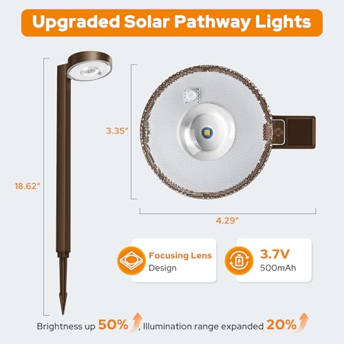 APONUO Solar Pathway Lights Outdoor, 3 Color Temperatures Selectable CCT, Focused Ground Spot Lens, Brighter Up to 12 Hrs IP65 Waterproof Path Lights for Walkway Driveway Yard Garden, Brown, 12 Pack - color: Brown, size: 12 Pack