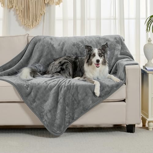 Waterproof Blanket for Bed Couch Sofa, Soft Liquid Pee Proof Pet Blanket for Dog Puppy Cat, Reversible Sherpa Fleece Furniture Protector (Grey, 50x60 inches) - color: Grey, size: 50x60 inches