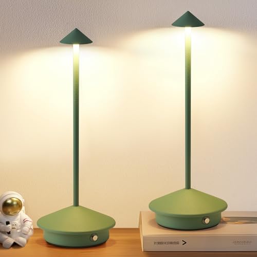 Modern Cordless Table Lamp Set of 2, Portable LED Desk Lamps, 4000mAh Rechargeable Battery Operated Lighting for Bedroom Dining Room Restaurant Coffee Shop Camping Night Light (Green) - color: Green (2 Pack)