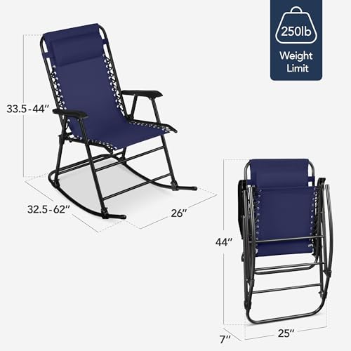 Best Choice Products Outdoor Zero Gravity Rocking Chair, Folding Reclining Patio Lounge Chair with Adjustable Pillow for Lawn, Beach, Camping - Blue - color: Blue