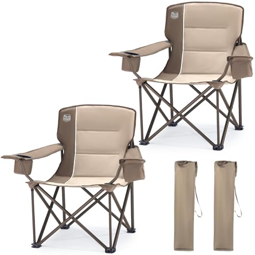 Timber Ridge Oversized Folding Camping Chair for Adults, Support 550 LBS Heavy Duty with Cup Holder Side Pocket for Camp, Lawn, Picnic, Tan, 2 Pack - color: Tan-2 Pack