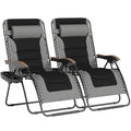PHI VILLA XXL Oversized Padded Zero Gravity Chair Set of 2, Foldable Patio Recliner, 30" Wide Seat Anti Gravity Lounger with Armrest and Cup Holder, Support 400 LBS (Grey) - color: Grey, style: 2 Pcs