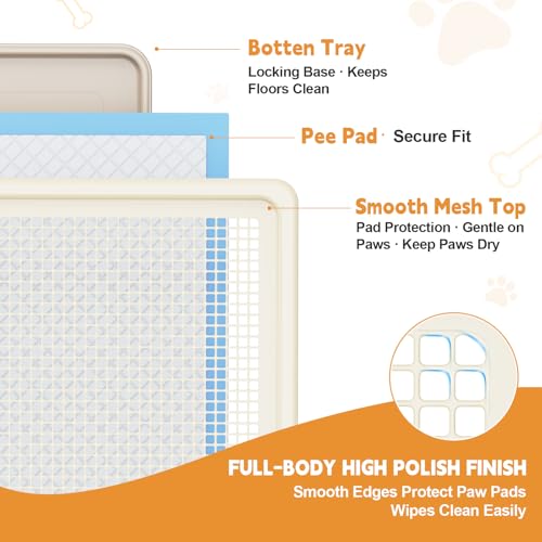Dog Pee Pad Holder for Small and Medium Dogs, Two-Layer Mesh Dog Potty Tray, Indoor Puppy Pad Holder for Potty Training, Gentle on Paws, Easy-Clean Leak-Resistant Fits 22 × 22 Inches Pee Pads