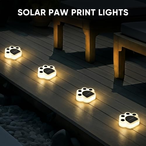 Solar Paw Print Lights 4 Pack, Outdoor Waterproof Solar Garden Lights, Lawn Patio Pathway Decorative Lights, Pet Dog Lovers Gifts for Women Mom Mother's Day - color: Warm White