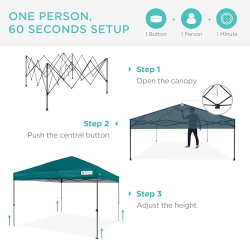 Best Choice Products 10x10ft Pop Up Canopy Tent, Outdoor Shade, 1 Person 1 Minute Set Up, Carry Case, 4 Weight Bags - Cerulean - color: Cerulean, size: 10x10ft