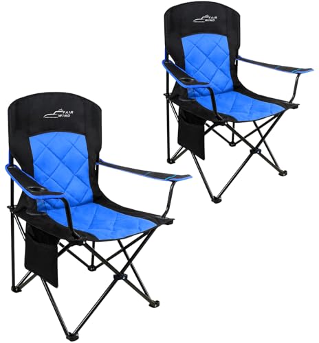 FAIR WIND Camping Chair 2 Pack 400 LBS Capacity Fully Padded Portable Chair with Side Pocket & Cup Holder, Heavy Duty Lawn Chair for Outside, Tailgating,Beach, Sports - color: Blue, size: Twin Pack