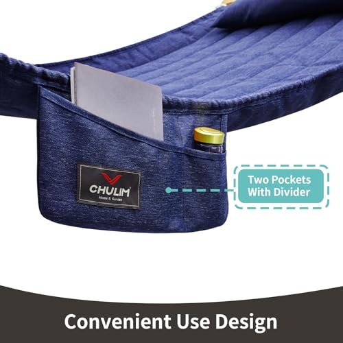 Double Quilted Fabric Hammock with Hardwood Spreader Bars and Pillow 450 LBS Capacity 2 Person Large Hammock for Outdoor Patio Backyard Poolside - Dark Blue - color: Dark Blue