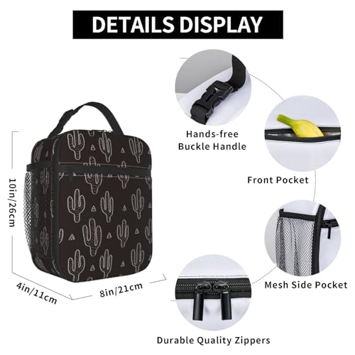 Black Cactus Fun Western Insulated Lunch Bag Portable Reusable Zipper Lunch Box For Men Women Work Picnic Travel Camping - color: Black36