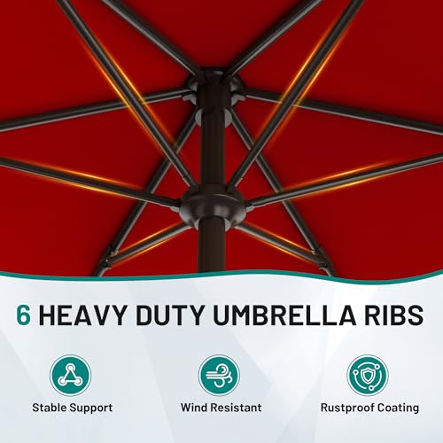 AreShark 7.5FT Patio Umbrella Table Market Umbrella with 6 Sturdy Ribs, Button Tilt/Crank Heavy-Duty Round Outdoor Umbrellas for Garden, Deck, Backyard,and Pool, Red - color: Red, size: 7.5FT