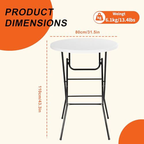 Nice C Plastic High Top Round Table, Portable Cocktail Bar Table, 31.5" Folding Counter Height Tables, Waterproof Outdoor/Indoor Tables for Parties, Weddings, Camping, Backyard (White, 2 Pack) - size: White 2 Pack