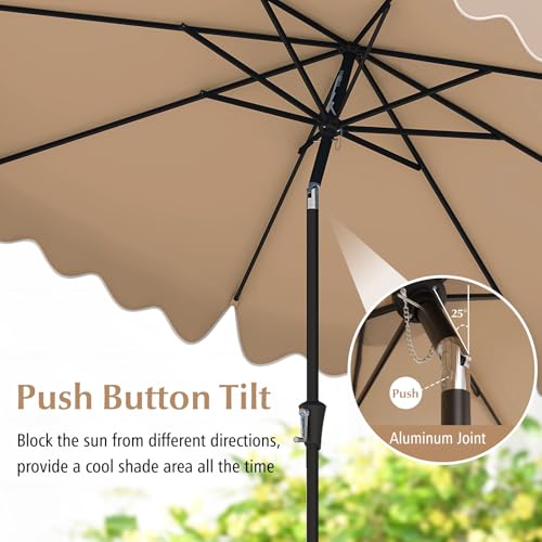 Tangkula 9Ft Patio Umbrella with Crank, 2-Tier Outdoor Umbrella with Push Button Tilt, Sun-Protective Canopy, 8 Ribs, Scalloped Patio Umbrella for Outdoor Beach Deck Pool Table (Coffee) - color: Coffee, size: 9Ft