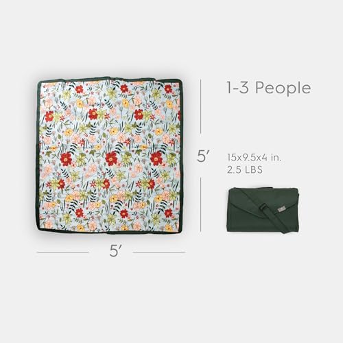 Little Unicorn 5'x5' Outdoor Family Picnic & Beach Blanket | Durable & Water-Resistant Fabric | Compact Fold & Easily Wipes Clean | Zipper Pocket (Primrose Patch) - color: Primrose Patch, size: 5 x 5