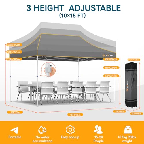 Hoteel 10x15 Pop Up Canopy Tent Heavy Duty with 4 Sidewalls, Waterproof Party Tent, Easy Set-up Commercial Instant Tents with Roller Bag & Sandbags, Hexagonal Leg (1-Year Warranty) - color: Grey 2, size: 10×15 （4 Walls）