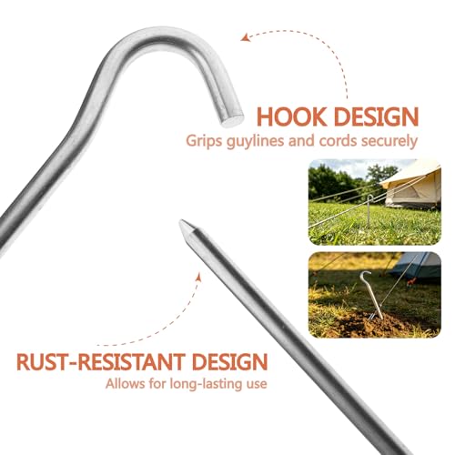 Metal Tent Stakes Heavy Duty 7 Inch Camping Tarp Stakes for Outdoor 8 Pack Garden Edging Fence Hook Metal Ground Stakes for Camping Shelters Tarp Tent Spikes for Canopies Aluminum Tent Stakes
