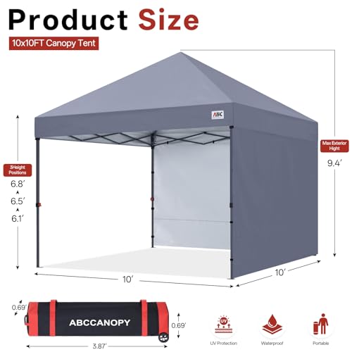 ABCCANOPY Easy Pop up Canopy Tent with 2 Sidewalls for Outdoor Sun Blocking or Rain Protection,10x10, Gray - color: Gray, size: 10x10