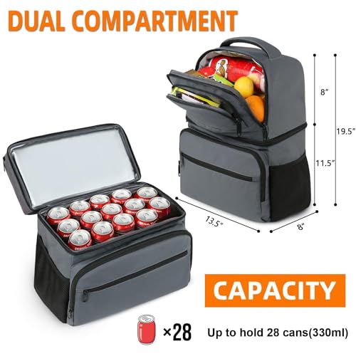 MATEIN Cooler Backpack, 26 Cans Insulated Lunch Backpack for Men Women, Leakproof Double Layer Lunch Cooler Bag Lightweight Soft Lunch Backpack with Cooler Compartment, Beach Camping Hiking Beer Gifts - color: Austere Grey, size: 40 Cans