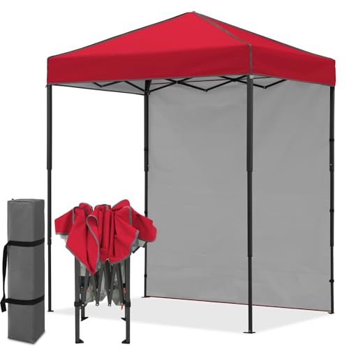 EAGLE PEAK 6x4 Instant Pop Up Canopy Tent with 1 Side Wall Panel, Straight Leg Sun Shelter, Portable Canopy with Carry Bag for Camping, Beach & Sports, Red - color: Red, size: One Wall