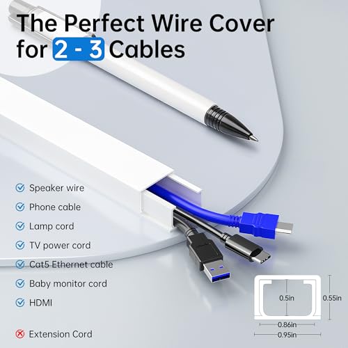 Delamu Cable Hider, 315in Cord Covers for Wires on Wall, One-Cord Cord Hider, Paintable Wire Hiders Wire Covers for Cords, Cable Management for Hiding 2-3 Wires, 20x L15.7 W0.95 H0.55in, White - size: 315in x 0.95in x 0.55in