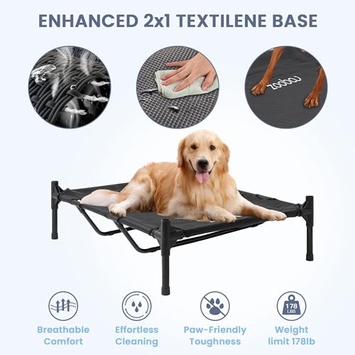 Zooba 48" XL Outdoor Dog House – Weatherproof Elevated Pet Shelter, Breathable Mesh & Steel Frame, Easy to Assemble & Clean, Large Dog Houses for All Seasons (Grey) - color: Grey, size: XLarge: 48 inch