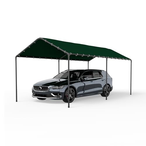 Carport, 10‘ x 20’ Heavy Duty Portable Garage All-Season Car Canopy, Outdoor Garage Boat Shelter Carport Canopy Party Tent w/Water-Resistant Tarp for Backyard (Green, 10' x 20' /no Side) - color: Green, size: 10' x 20' /no side
