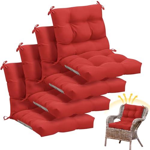 Marsui 4 Pcs Outdoor Indoor High Back Chair Cushions Patio Furniture Tufted Pillow with Ties Water-Resistant Replacement Outdoor Rocking Chair Cushions, 42 x 21 Inches (Red,Solid Color) - color: Red, size: Solid Color