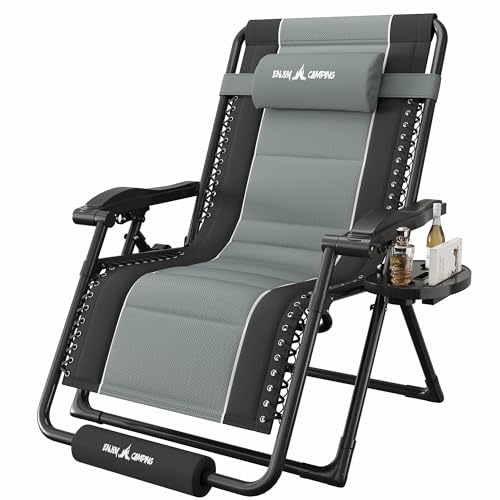 Amopatio Zero Gravity Reclining Patio Chair,XXL Foldable Lounge Chair with Removable Cup Holder/Headrest/Footrest,500LBS Capacity, Portable for Outdoor Patio Pool Backyard - color: Gray-black, style: 33in-1pc