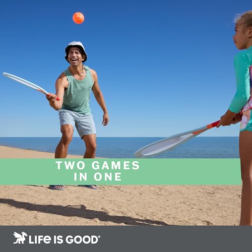 Life is Good Jumbo Badminton Set for Ages 6+ (Aqua Blue/Canyon), Oversized Paddles Lawn Game for Outdoor Sports, 2-Player Badminton Paddle Kit for Backyard, Beach, and Family Fun - color: Aqua Blue/Canyon Orange
