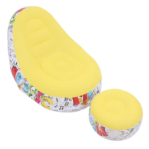 Pomya Foldable Air Lounger Chair with Foot Stool | Inflatable Sofa Bed for Beach, Camping, Outdoor - Flocking Fabric Design (Yellow) - color: Yellow