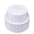 U-QE 100 Pieces White Plastic Plates - White Disposable Plates - Premium Hard Plastic Disposable Plates for Wedding and Party Use Including 50 Dinner Plates 10 '' & 50 Dessert Plates 7.5 '' - color: White