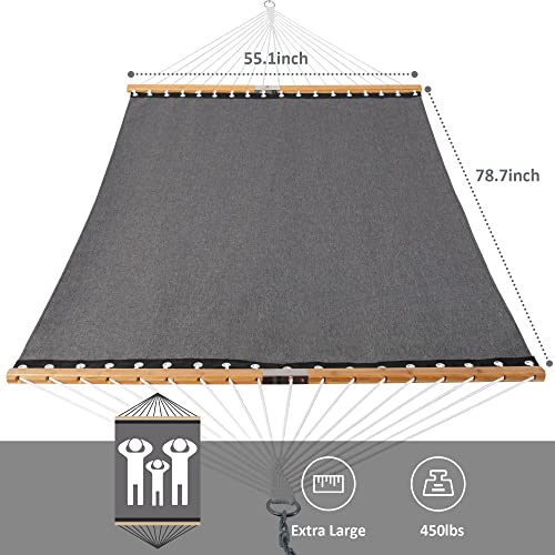 SUNCREAT Quick Dry Hammocks Standing Backyard Hammock with Stand, 2 Person Heavy Duty Poolside Hammock with 13.5 ft Wooden Stand, Dark Gray - color: 10-dark Gray