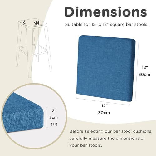 AddGrace Anti-Slip Bar Stool Cushions Square Bar Stool Seat Cushions with Ties Set of 4 Small Square Chair Pads with Machine Washable Cover 12"X12"X2" (Blue) - color: Blue