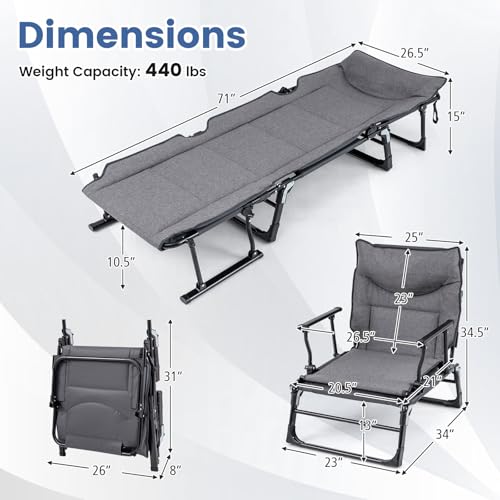 Tangkula 3 in 1 Lounge Chair Outdoor with Cushion, Patio Folding Chaise Lounge Chair with 6-Position Adjustable Backrest & Headrest, Heavy Duty Metal Frame for Pool Lawn Deck Camping