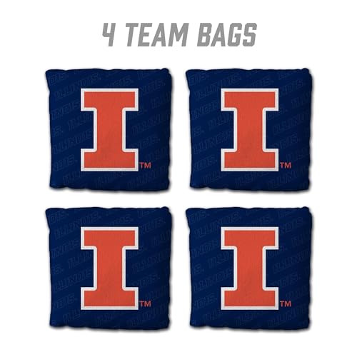 YouTheFan Officially-Licensed NCAA Set of 4 Cornhole Bags - All Weather Regulation 6” x 6” Size - 16oz Weight - Designed in USA - color: Illinois Fighting Illini - Blue