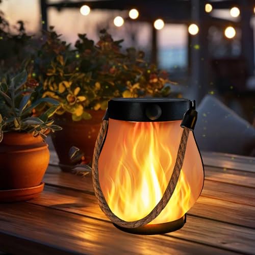 1 Pack Solar Lights Outdoor Waterproof, Solar Lantern with Dancing Flame, 2 Lighting Modes, Dual Charging USB & Solar Powered, with Hanging Rope Handle for Patio Yard Garden Tree Tabletop Decor - size: 1 Pk