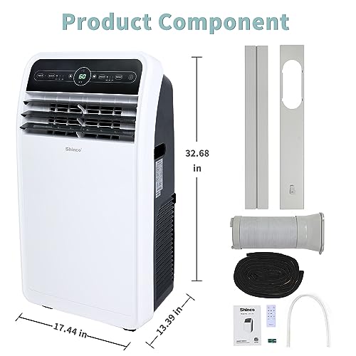 Shinco 10,000 BTU Portable Air Conditioner, Portable AC Unit with Built-in Cool, Dehumidifier & Fan Modes for Room up to 400 sq.ft, RC, 24 Hour Timer, Window Kit - color: SPF1-White-Standard, size: 10000 BTU