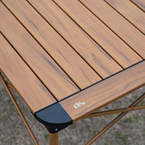 iClimb Lightweight Stable Alu. Folding Square Table Roll Up Top with Carry Bag for Camping Picnic Backyards BBQ Camp Kitchen (Nature, L) - color: Nature, size: Large