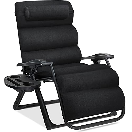 Best Choice Products Oversized Zero Gravity Chair, Folding Outdoor Patio Recliner, XL Anti Gravity Lounger w/Removable Cushion, Cup Holder, Side Tray, 350lb Capacity - Onyx Black - color: Onyx Black