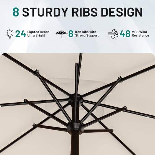 AreShark 8' X 10' Rectangular Patio Umbrella with Solar Lights, Lighted Solar Umbrella with Crank, Outdoor Table Umbrella for Garden, Deck, Backyard, Pool and Beach, Cream-White - color: Cream-White, size: 8 X 10 Ft