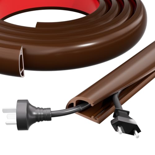 Kneelisa 10FT Side-Open Extension Cord Covers for Wires on Floor,Silicone Power Cable Protector Cord Hider Management Strip,Hide Electric Wire on Carpet,Chord Runner Protective Safety,Brown - color: Brown, size: 10 Feet