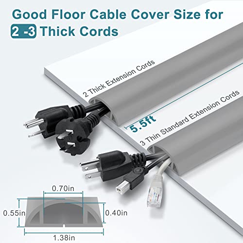 5.5FT Floor Cord Cover, Grey Soft Cable Cover Floor, Large Size Extension Cord Covers for Floor, Power Cord Protector Floor Wire Cover - Cord Channel Diameter: 0.7" (W) x 0.4" (H) - color: Grey, size: Large-5.5ft
