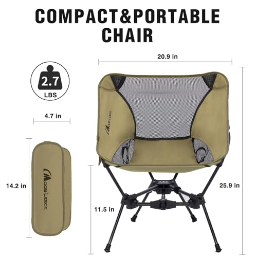 MOON LENCE 2 Pack Portable Camping Chairs Backpacking Chair - The 4th Generation Ultralight Folding Chair - Compact, Lightweight Foldable Chairs for Hiking Mountaineering, Beach - color: Khaki-2pack