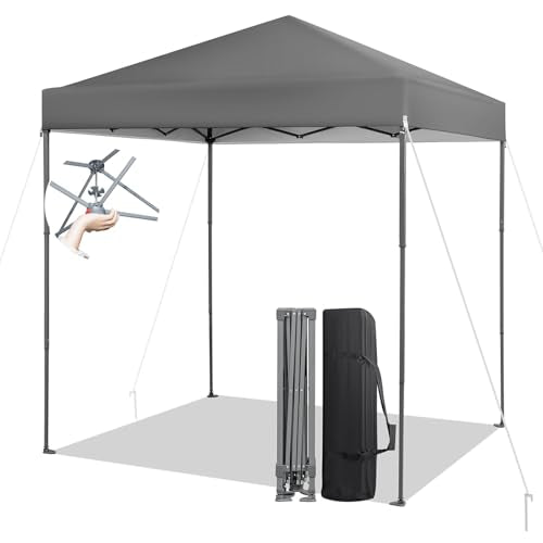 LDAILY 6.6 x 6.6 Ft Pop Up Canopy, Portable Canopy Tent Heavy Duty Instant Canopy w/Center Lock, 8 Stakes, 4 Ropes, Carry Bag, Sun Protection, Easy Up Outdoor Canopy for Party, Camping, Patio (Grey) - color: Gray