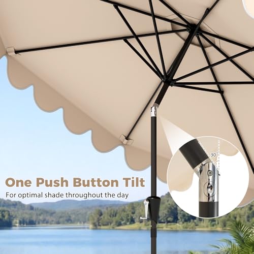 Tangkula 10 FT Patio Umbrella with Base Included, 2-Tiers Outdoor Scalloped Table Umbrella with 2 Sandbags, Tilt Adjustment, Crank, 8 Ribs for Market Backyard Pool Deck Beach Lawn - color: Beige, size: 10 FT